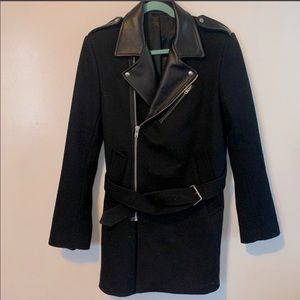 Sandro Leather & Wool Coat